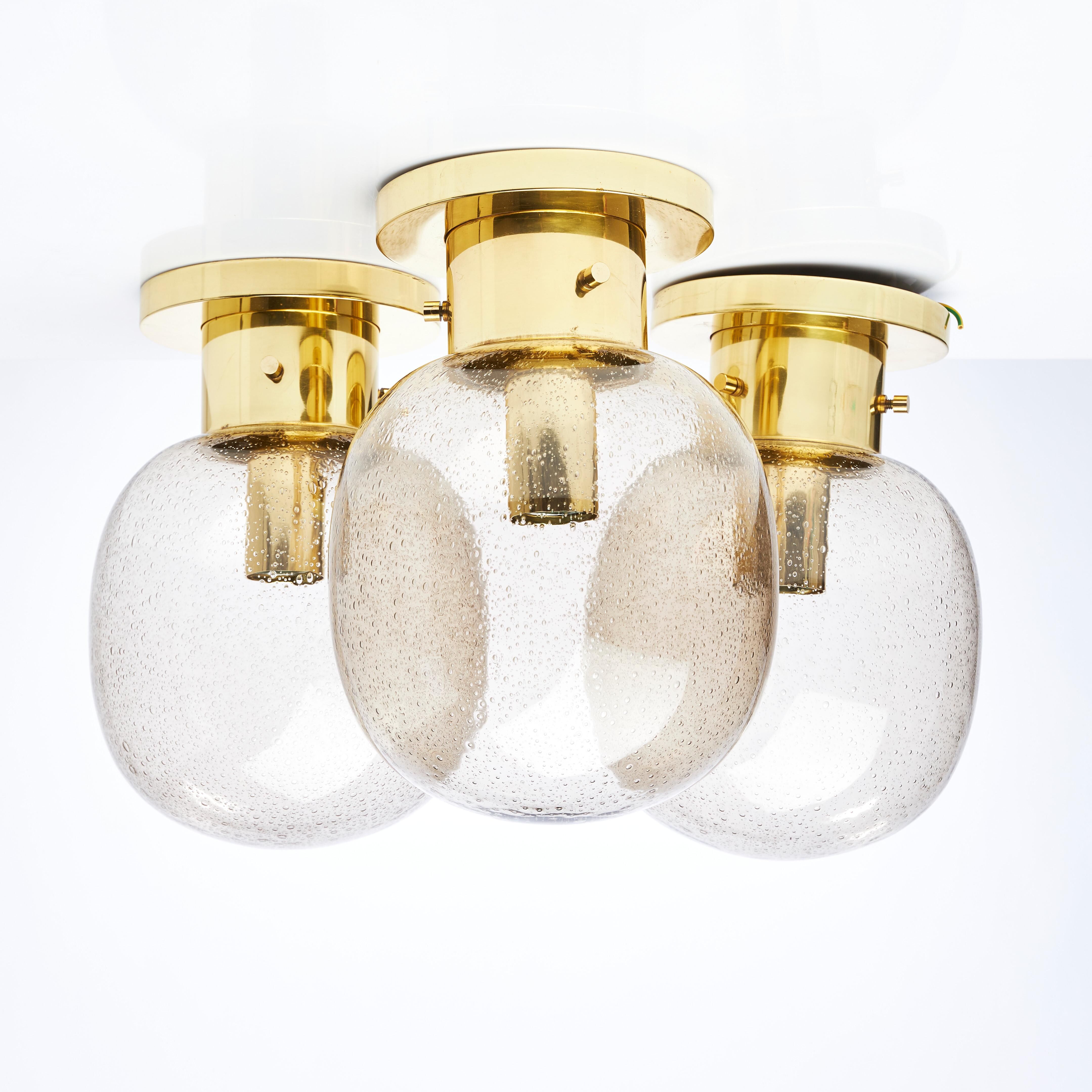 Glashütte Limburg ceiling lights brass and glass Germany 1970 labelled