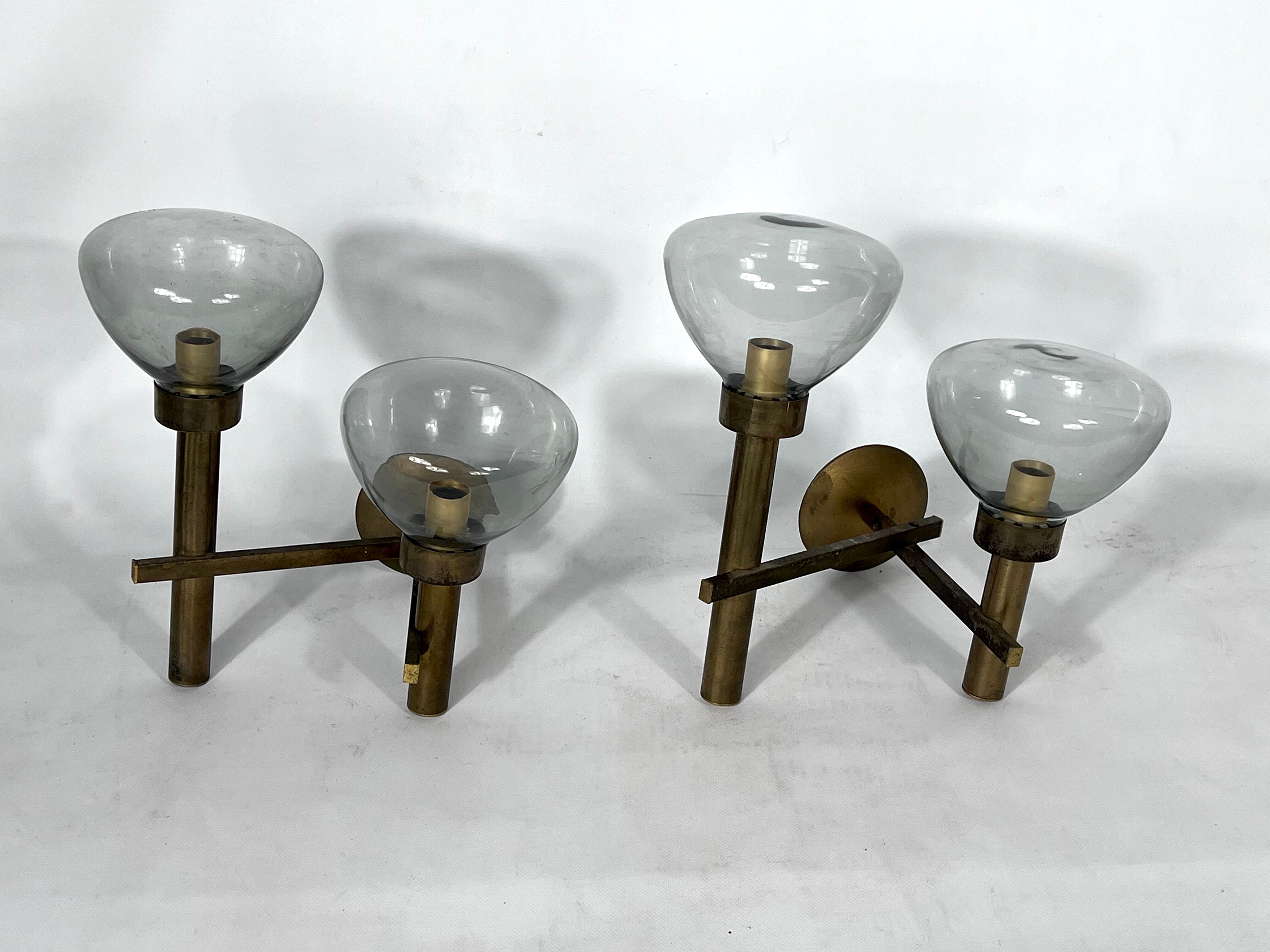 Pair of brass and glass sconces by Sciolari. Italian modern from 70s