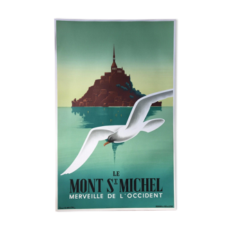 French poster reprint in lithography (1988) "the Mont St-Michel wonder of the West"