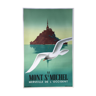 Affiche francaise retirage en lithographie (1988)"le Mont St-Michel merveille de l'occident"