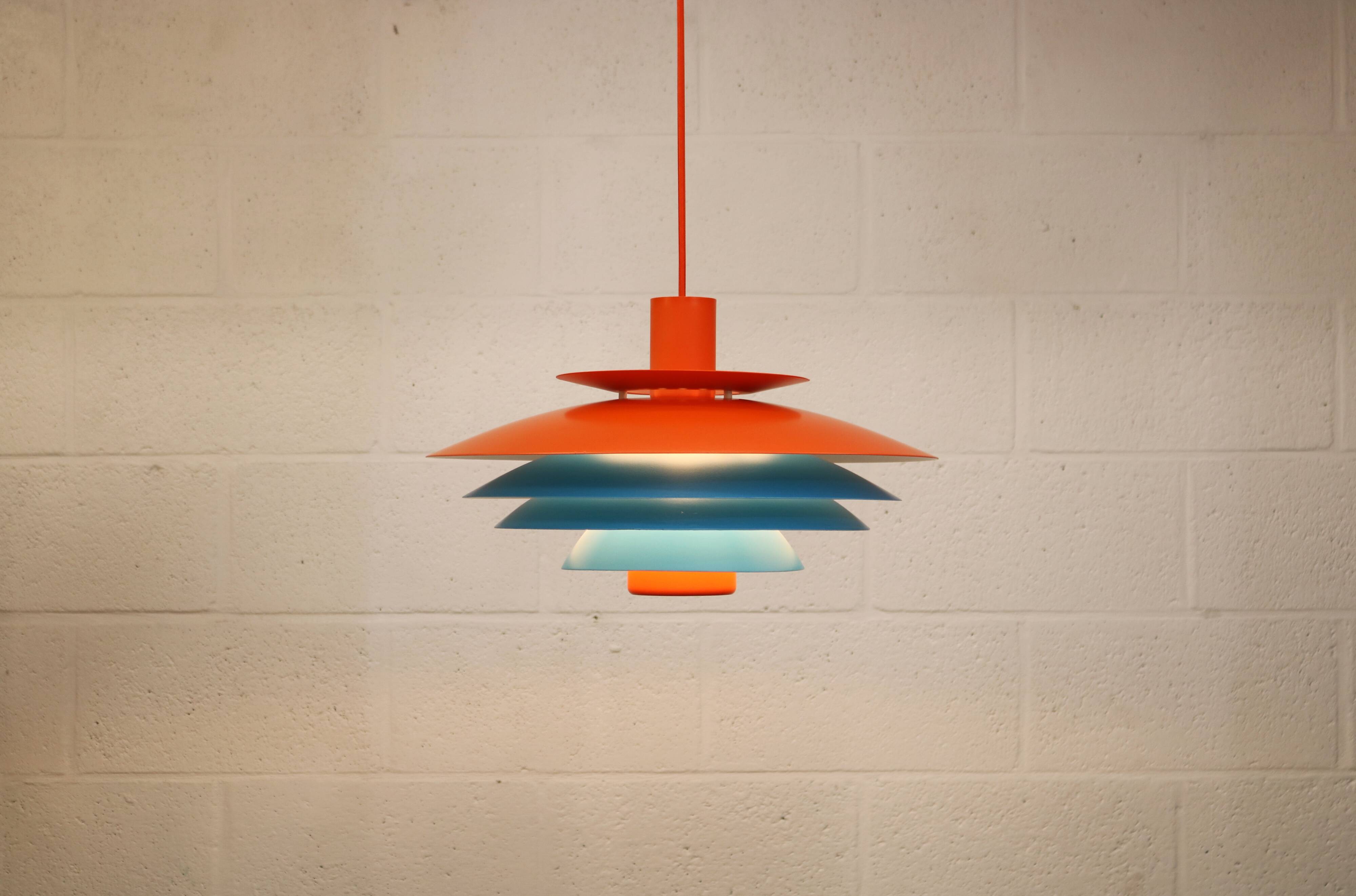 Unique blue and orange pendant lamp by Form Light model 52610, Denmark 70s.