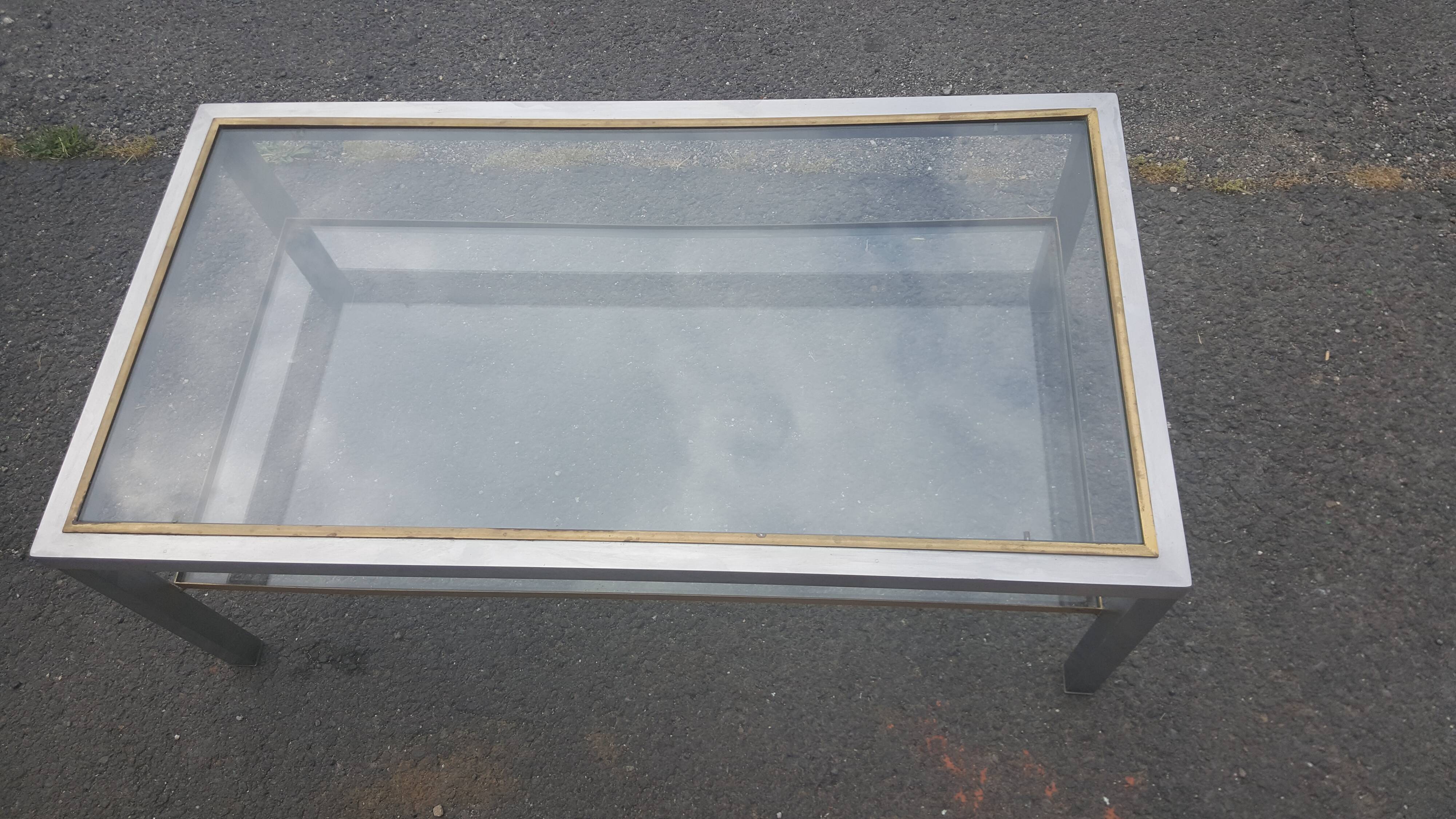 Steel coffee table, bronze and translucent glass circa 1970
