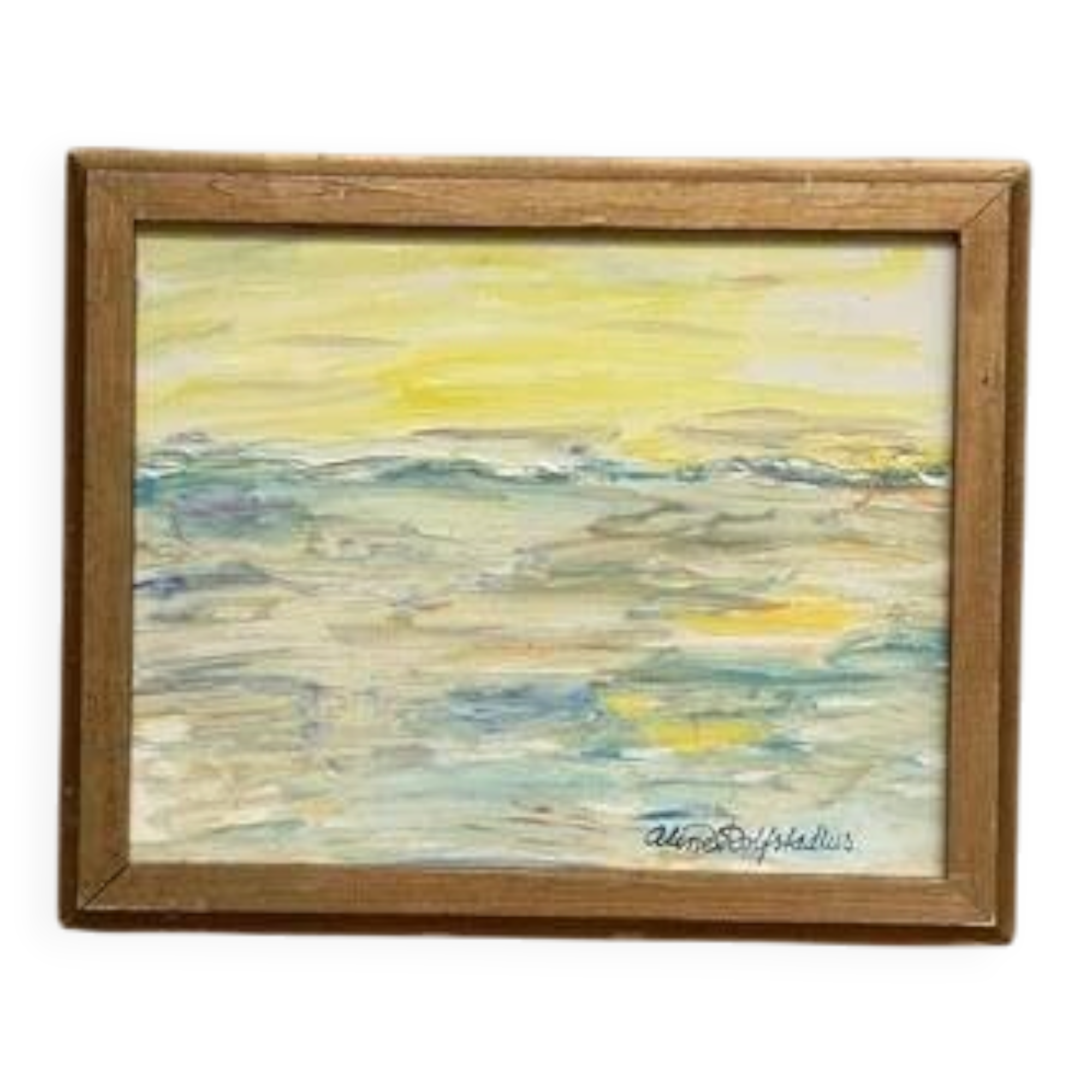 Mid-Century Oil on Panel "Waves" by Aline Rolfstadius, Vintage & Framed 28×22cm