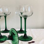 6 Alsace green foot wine glasses Luminarc France 14 cl