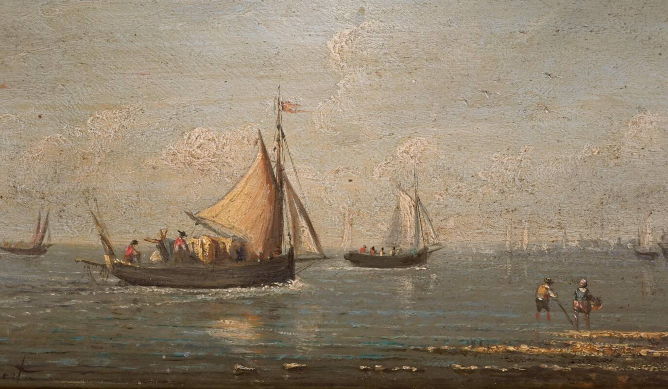 Tableau "Return to Port", oil on panel, signed Gilbert – Late 19th century