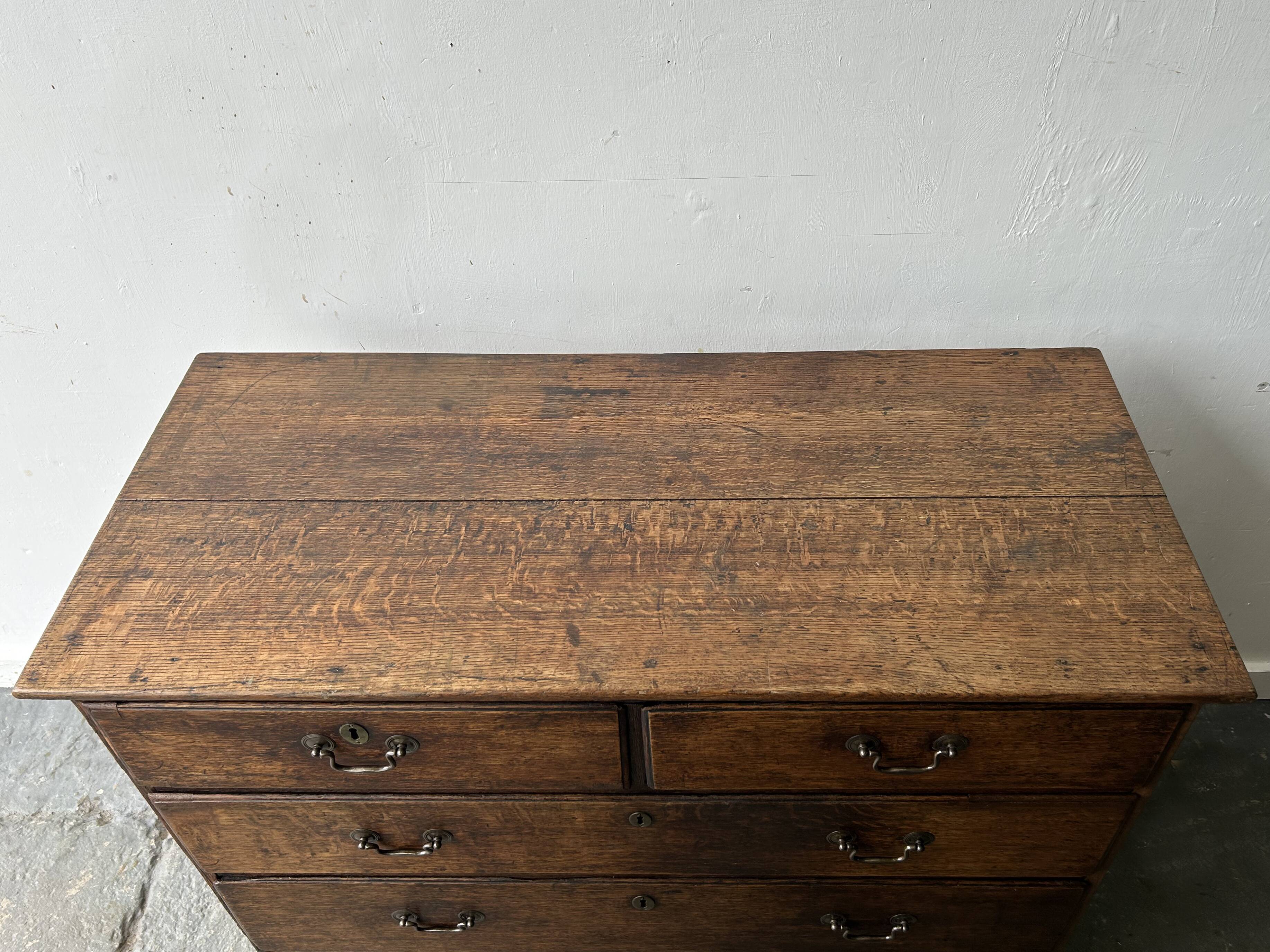 Antique Georgian Oak Chest of Drawers Swan Neck Handles circa 1760-1800