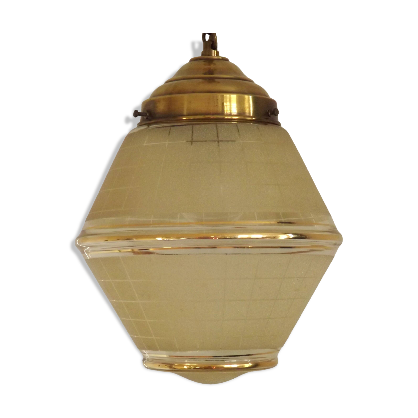 Art Deco ceiling light in yellow and gold glass and brass, France