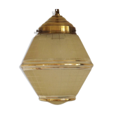 Plafonnier Art Déco en verre jaune et doré et laiton, France