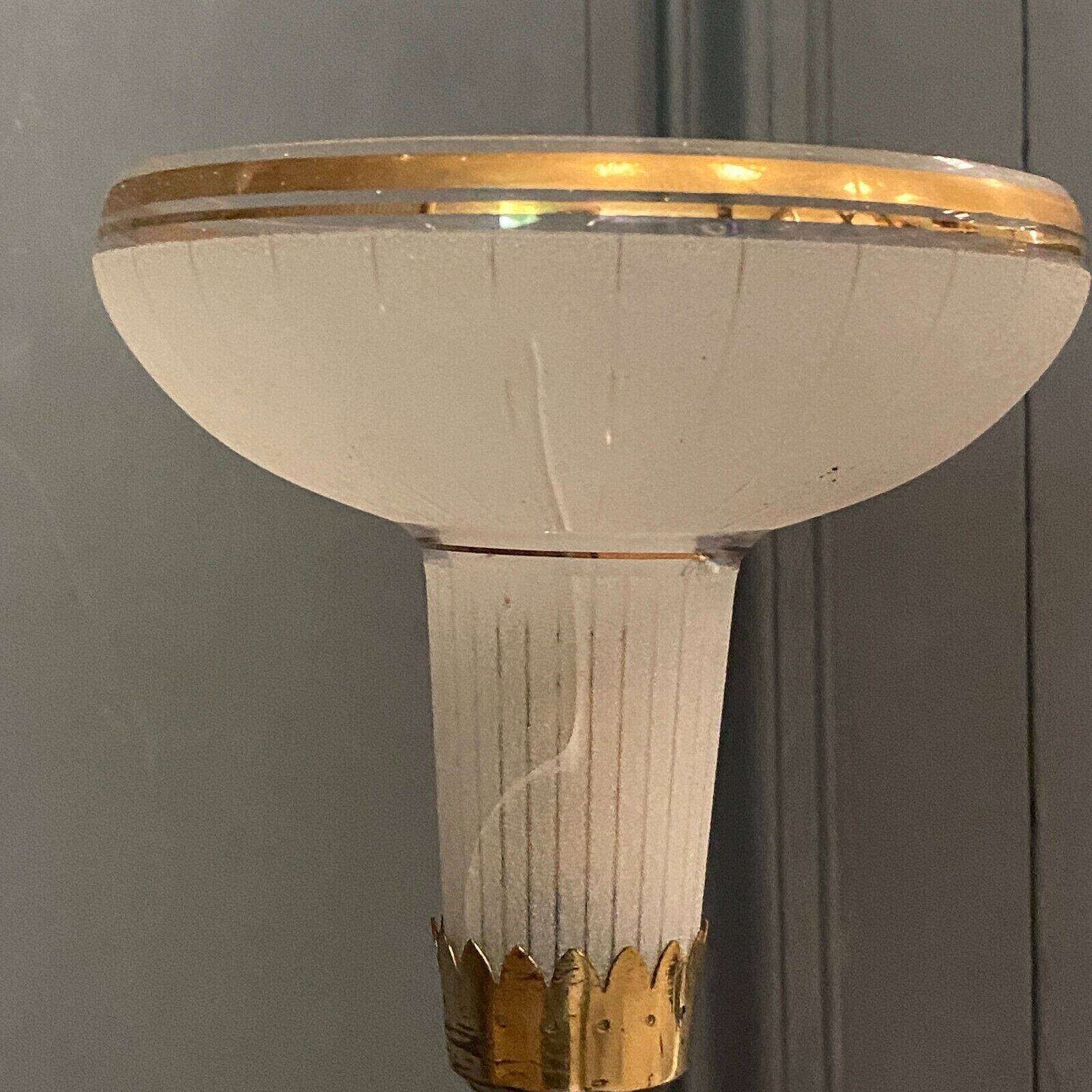 Chandelier in gilded metal 1950 6 lights cut in frosted glass