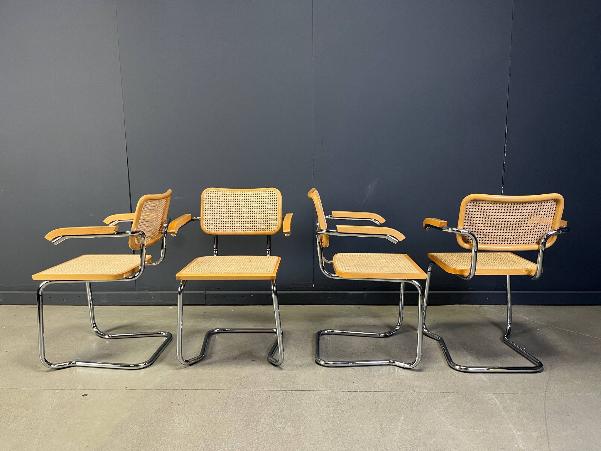 Set of 4 stackable vintage Marcel Breuer style armchairs, made in Italy, 1970s