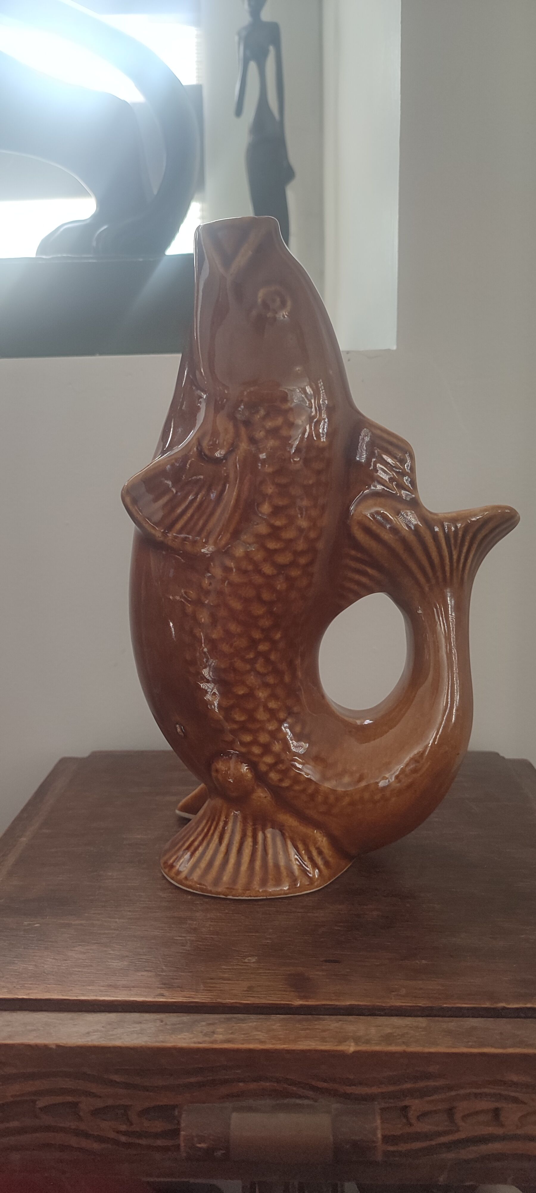 Carafe and glasses "Fish" Amber Ceramic Vintage USSR era