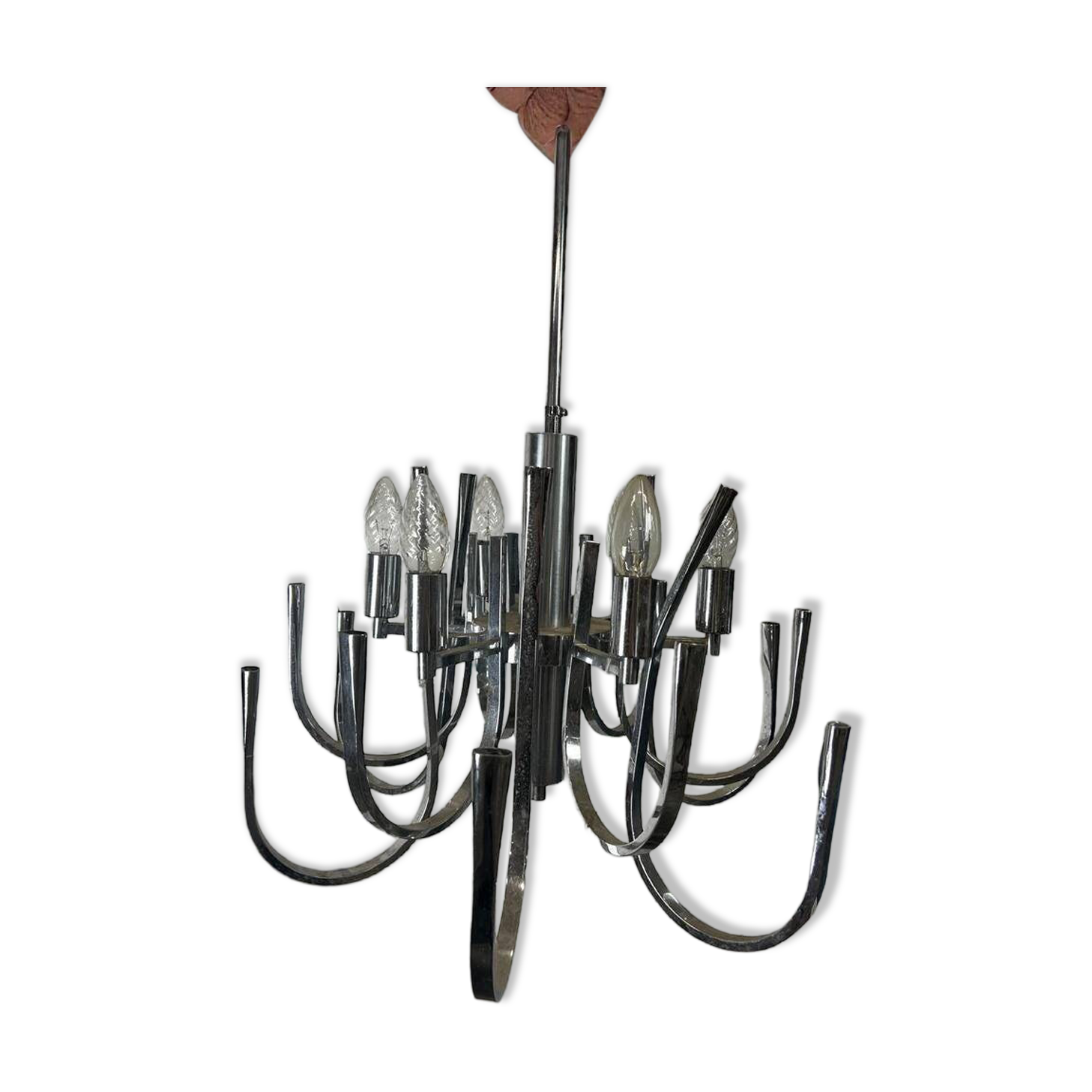 Lustre vintage chromé / suspension avec 6 points lumineux