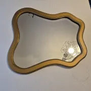 Vintage organic bevelled gold wooden mirror, Art Deco period.