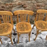 Set of 9 vintage bistro chairs in beech wood – bentwood, patterned seat