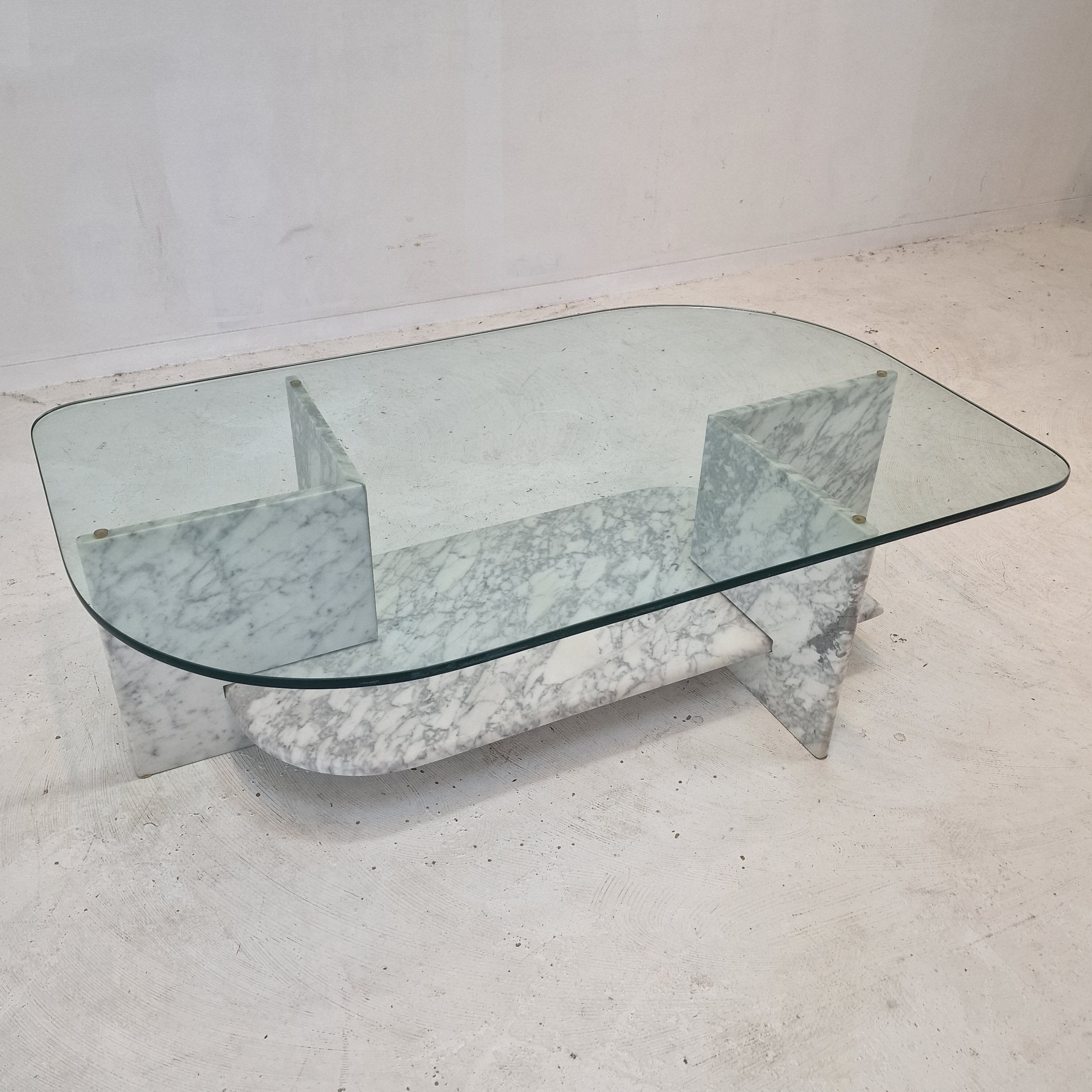 Italian Marble and Glass Coffee Table, 1980's