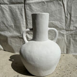 Handcrafted terracotta vase painted white with double handles h:40 d:30