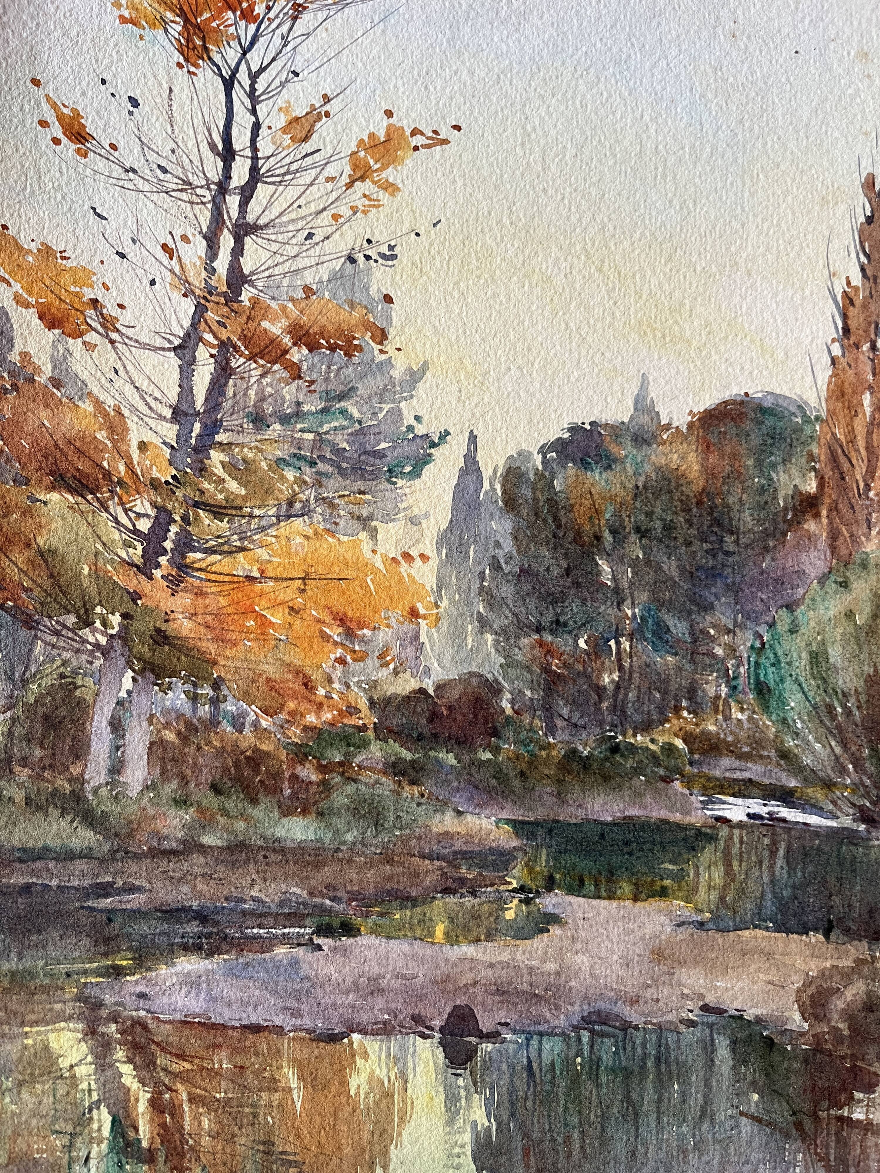Tableau Aquarelle de Paul Monnier "Longvic" cf. Dijon" 1914