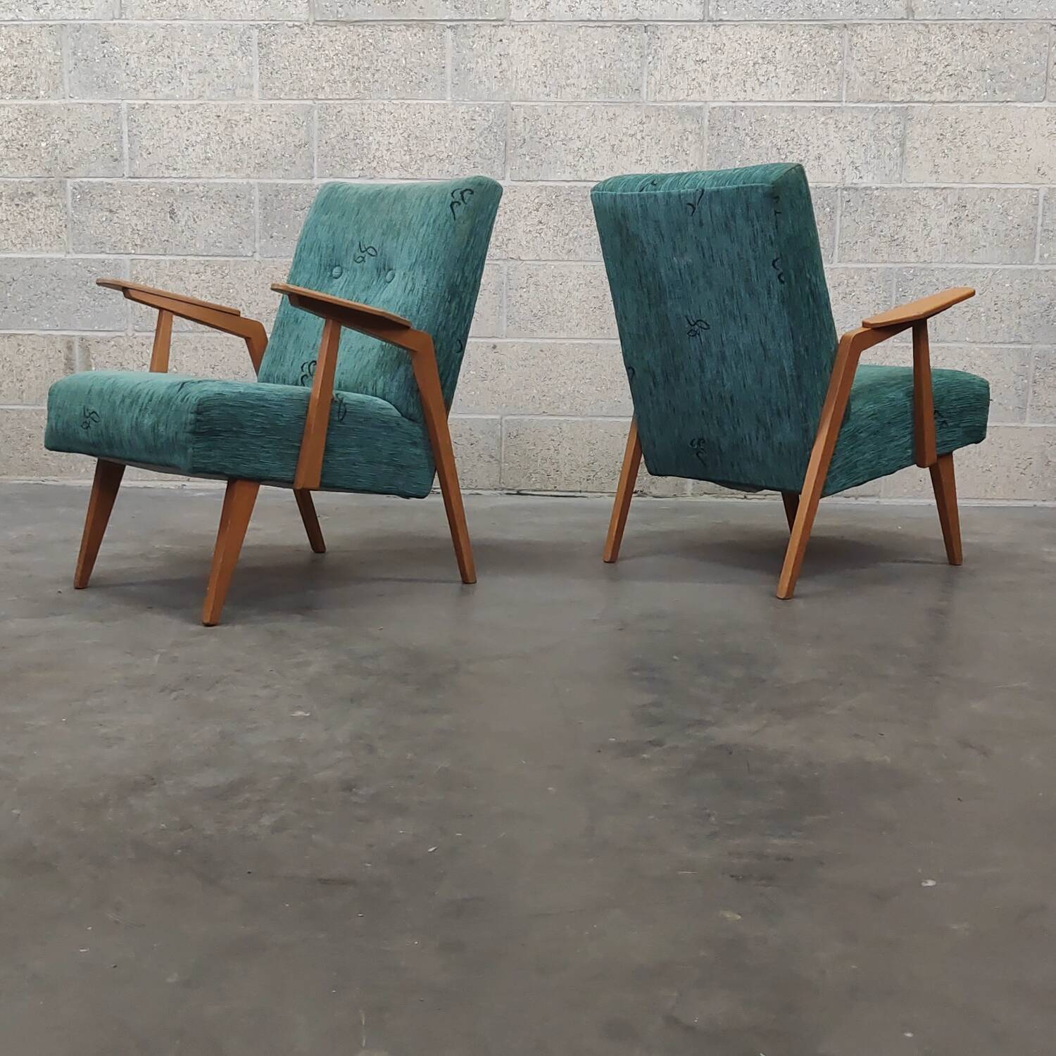 Pair of Czech blue and green armchairs 1960