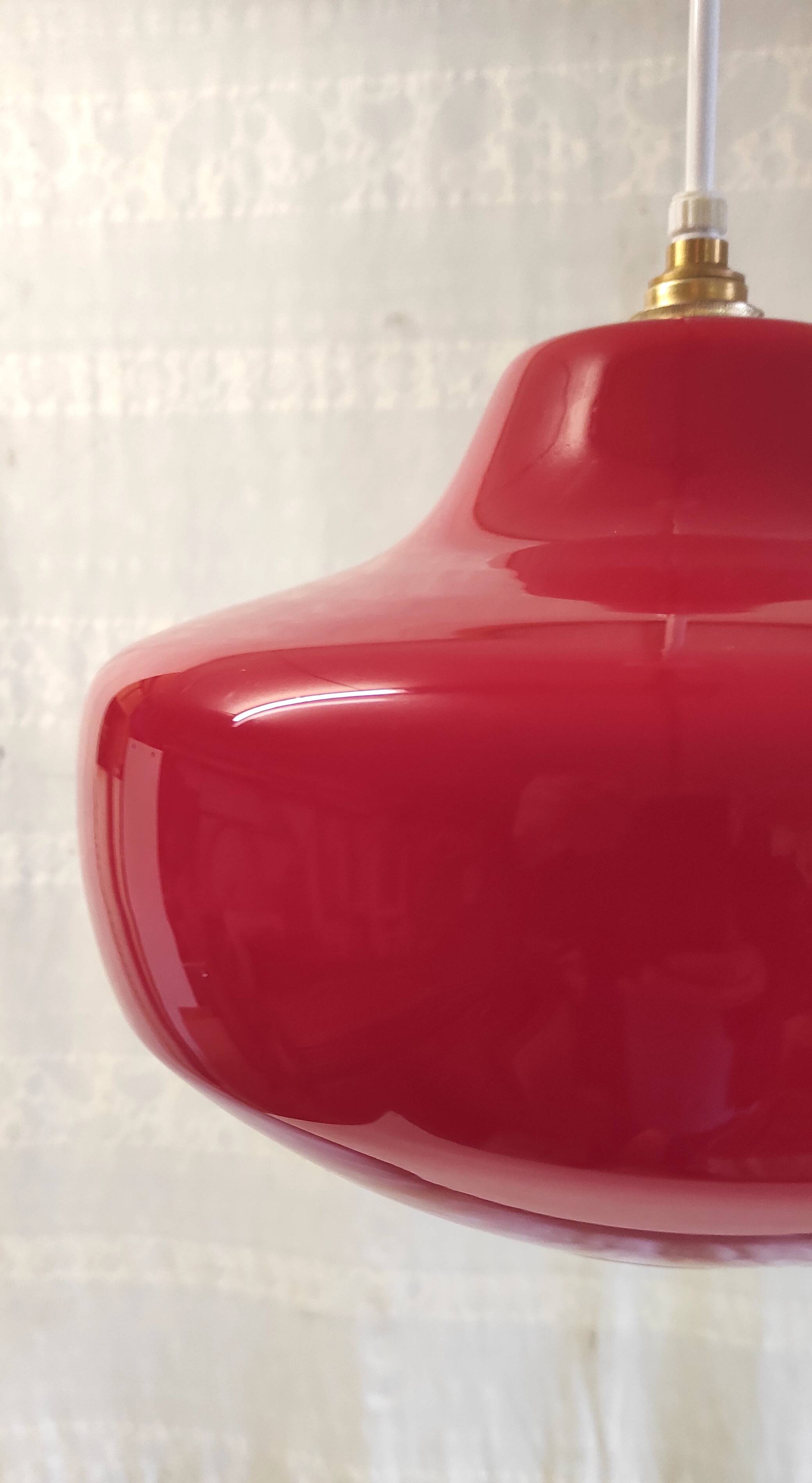 Vintage red glass pendant light from the 70s