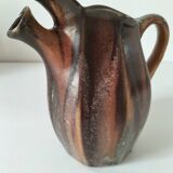 Vintage Belgian ceramic sculptural pitcher in chocolate brown.