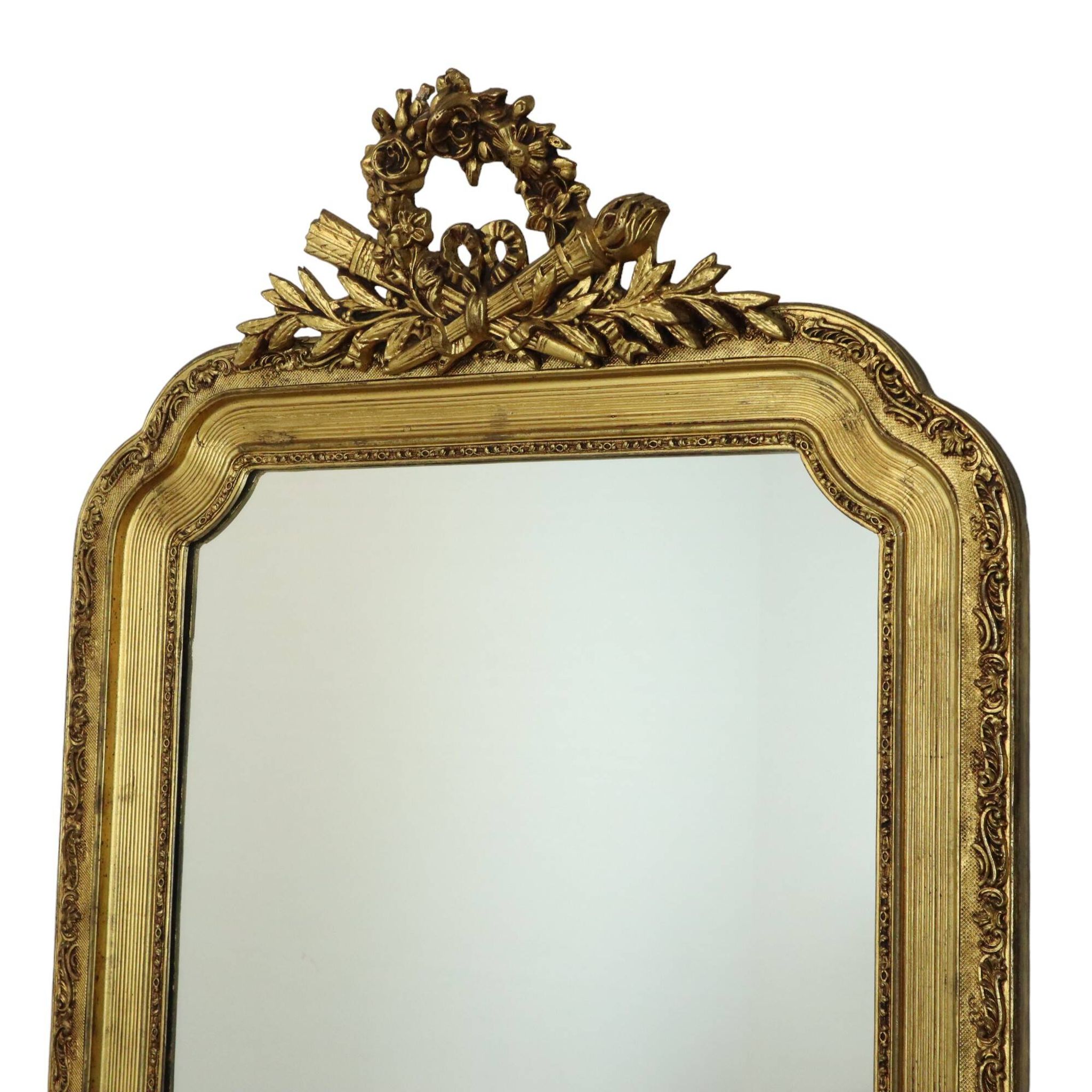 Large Antique Gold Mirror with Crown Classic Baroque France 118cm