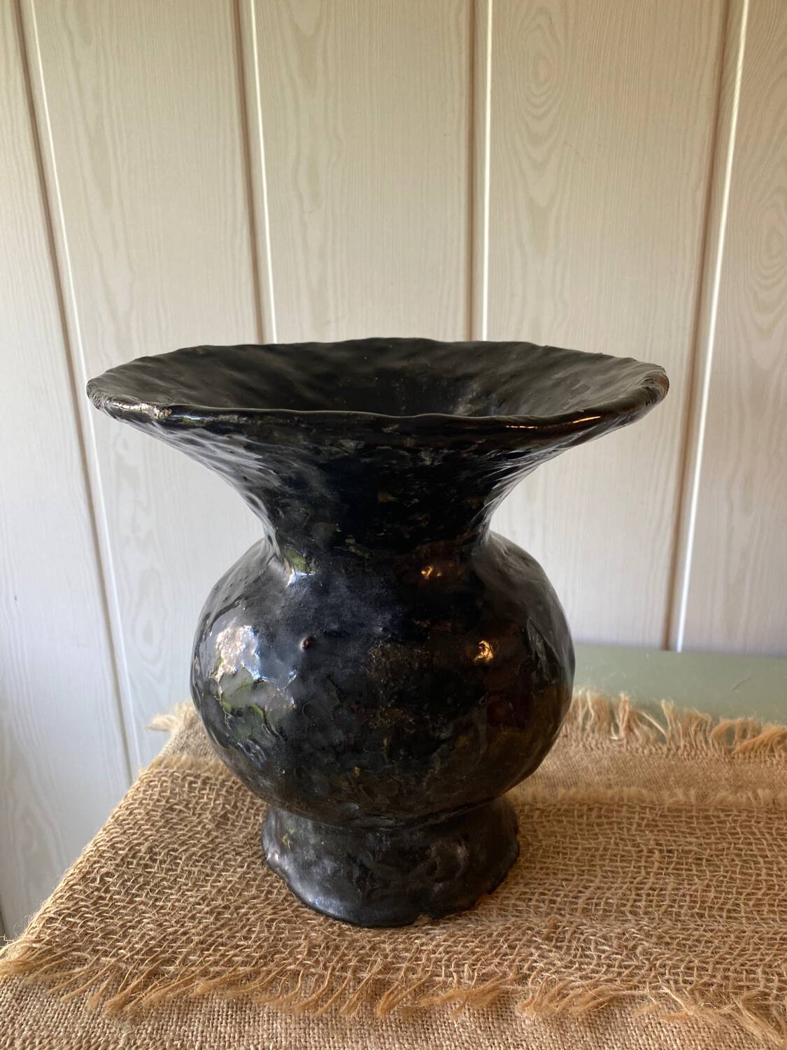 Old enamelled terracotta vase