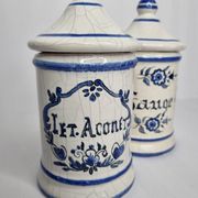 Pair of antique apothecary pots in glazed ceramic, Tuilerie Normande de Bavent
