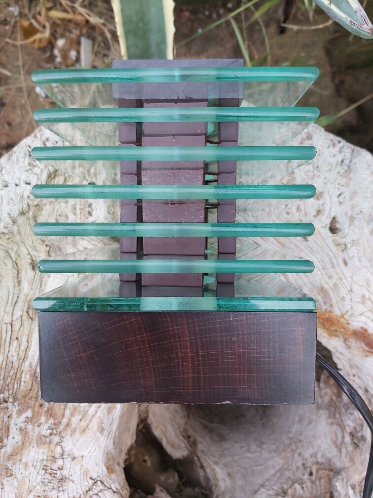 Demeter wood and glass lamp Maison Desny 1980