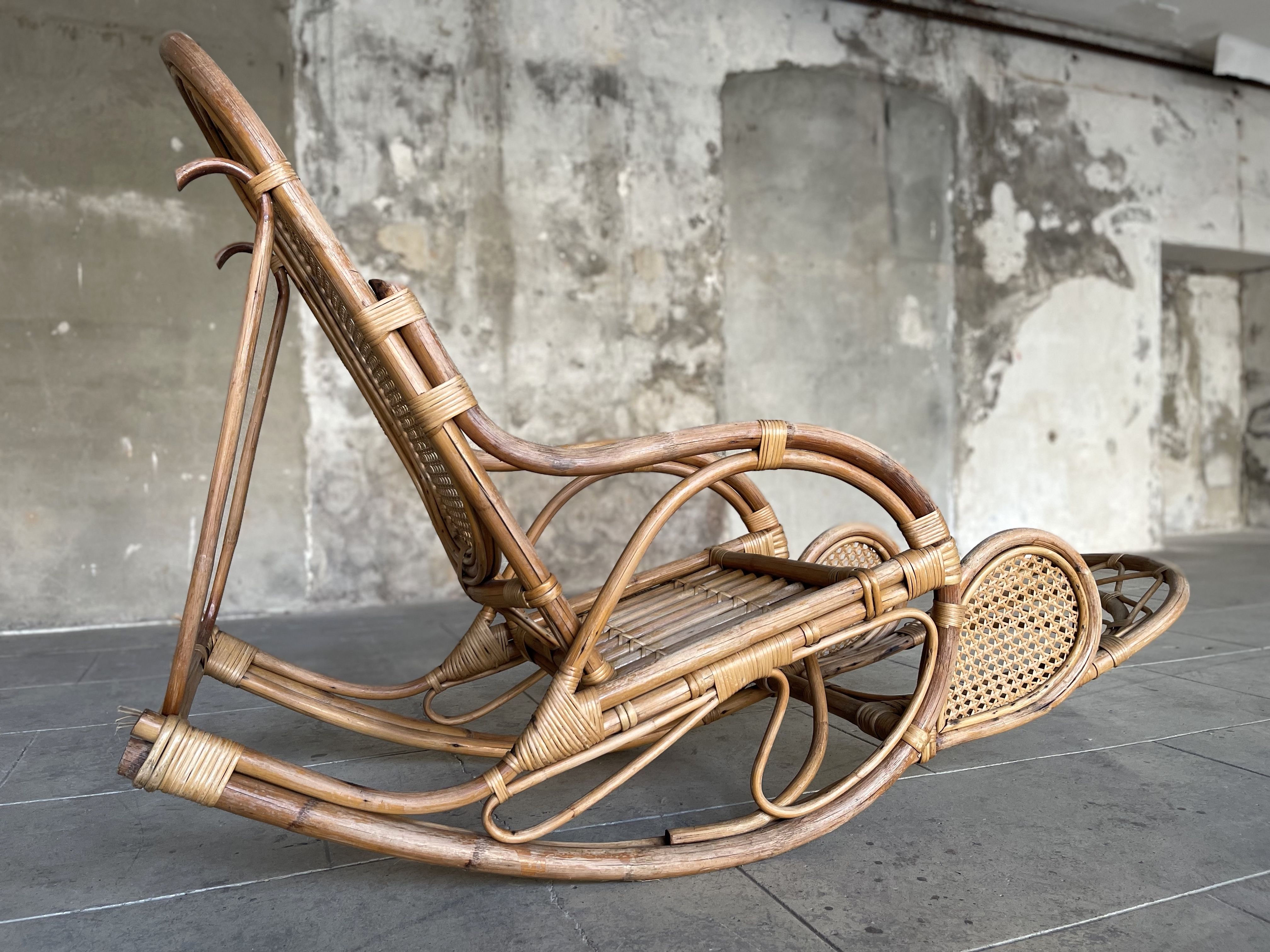 XXL vintage rattan garden armchair or deck chair