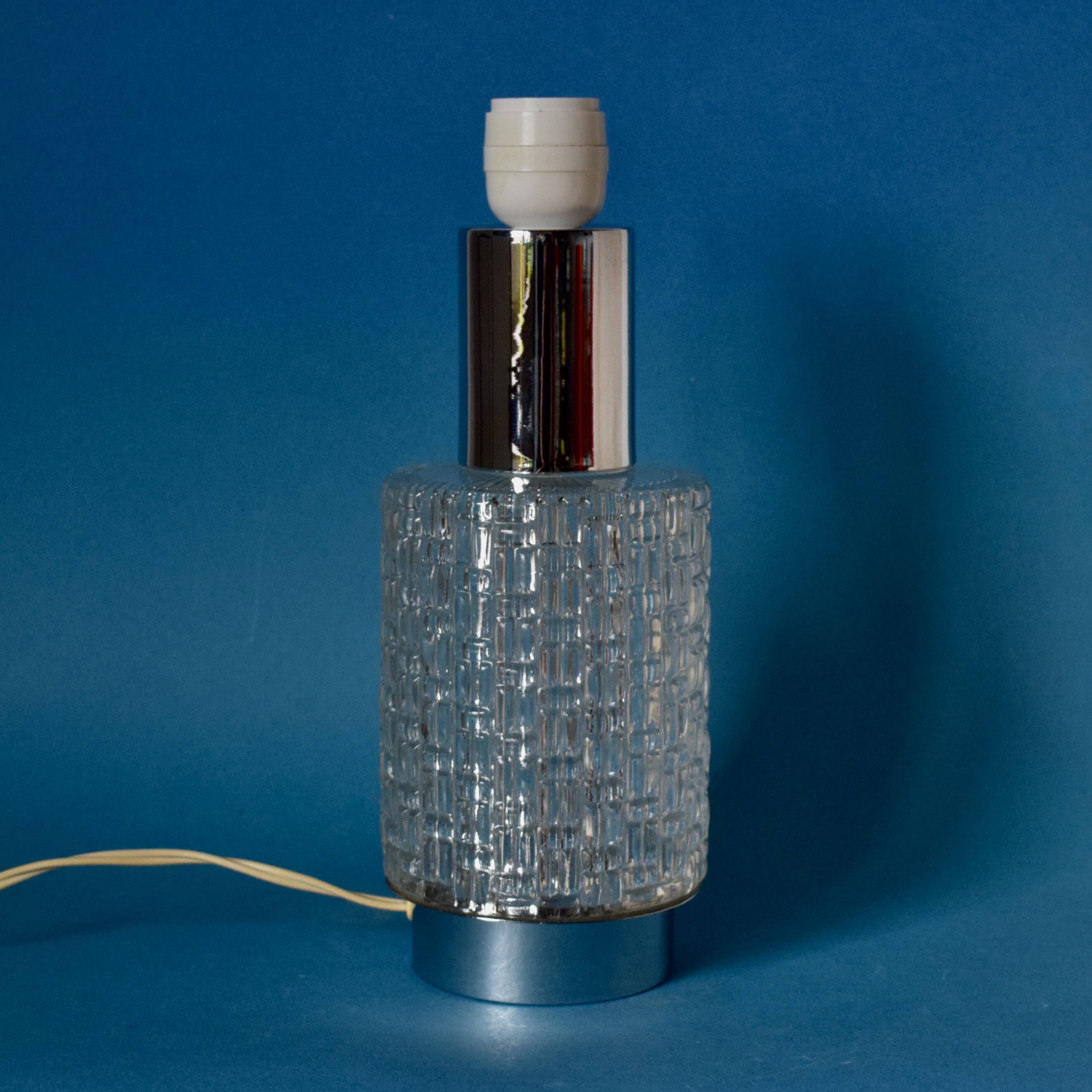 Vintage textured glass and chrome-plated steel lamp base - 1960