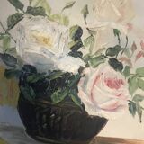 Old oil on canvas "Basket of roses"