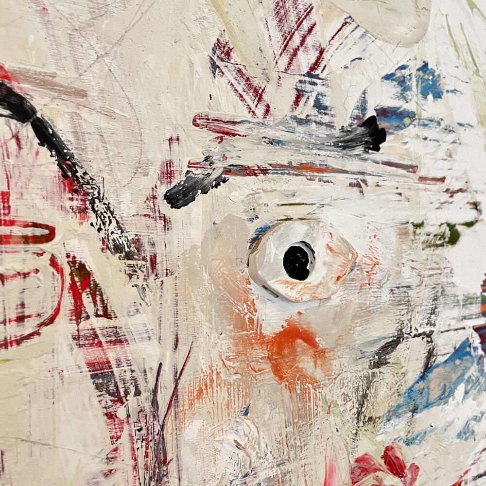 Modern Abstract Painting, Acrylic on Wood, Framed