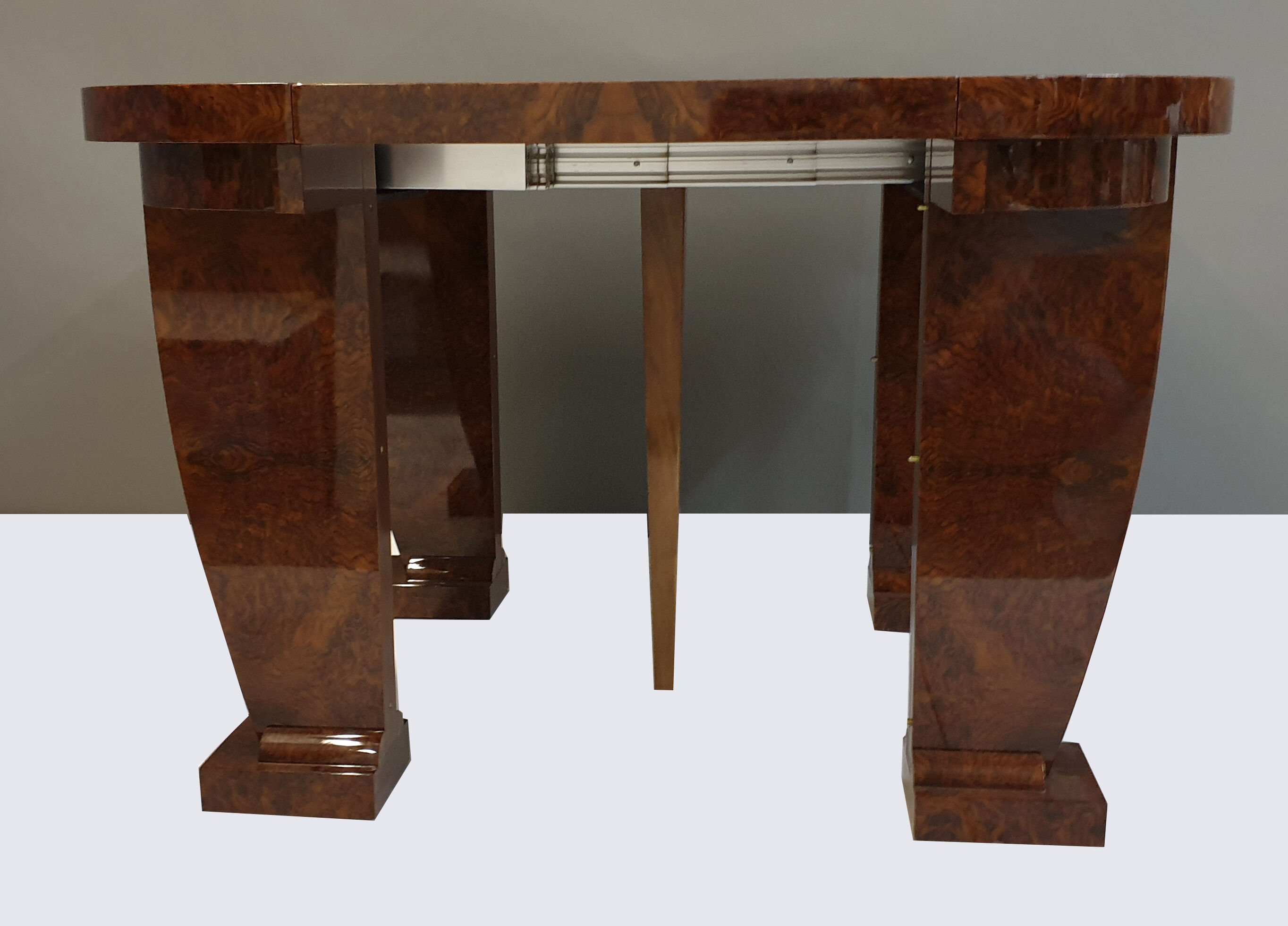 Table console en ronce de noyer de Californie avec ses rallonges