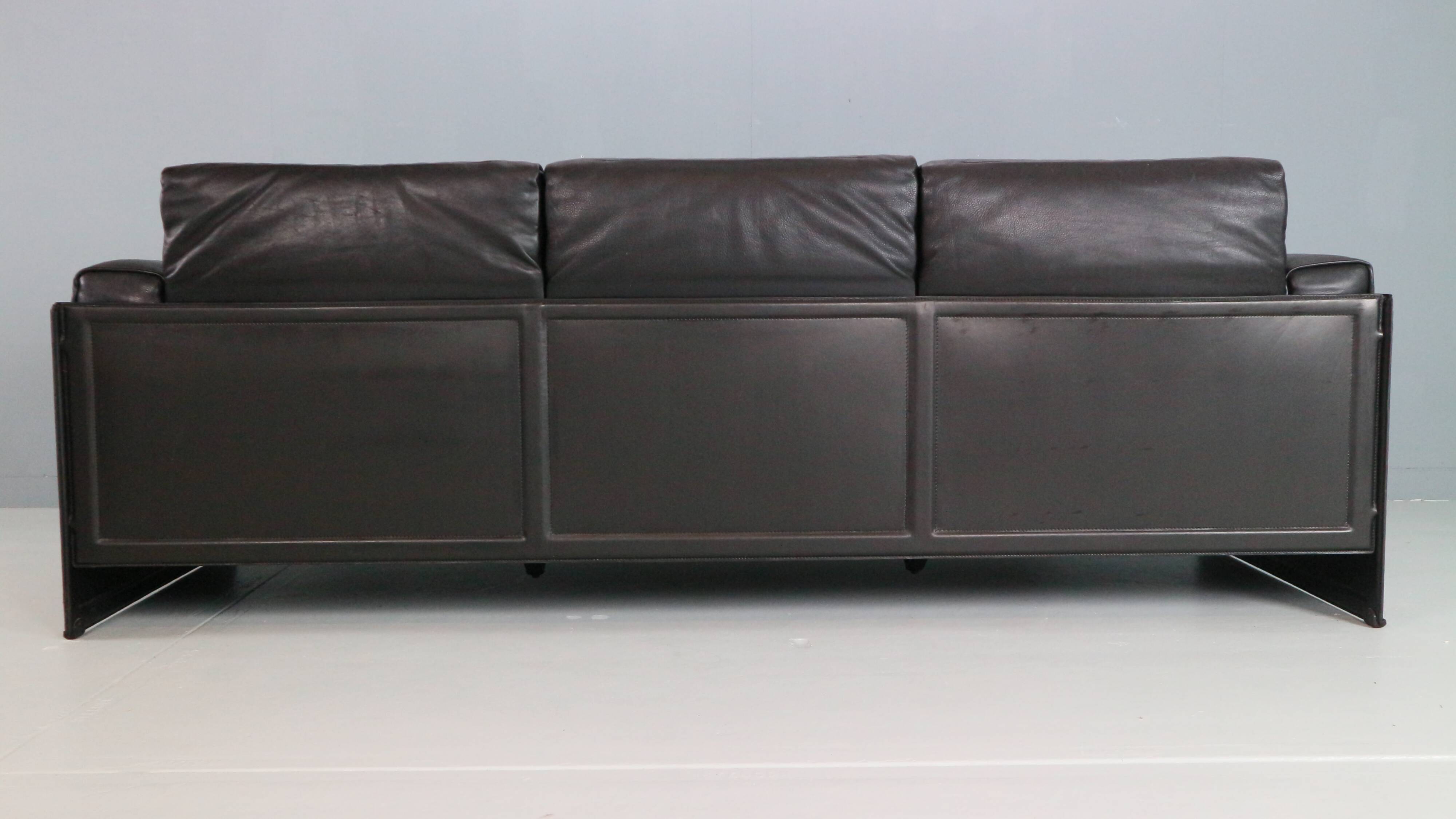 Tito Agnoli 3-Seater Korium Sofa for Matteo Grassi – Black Leather
