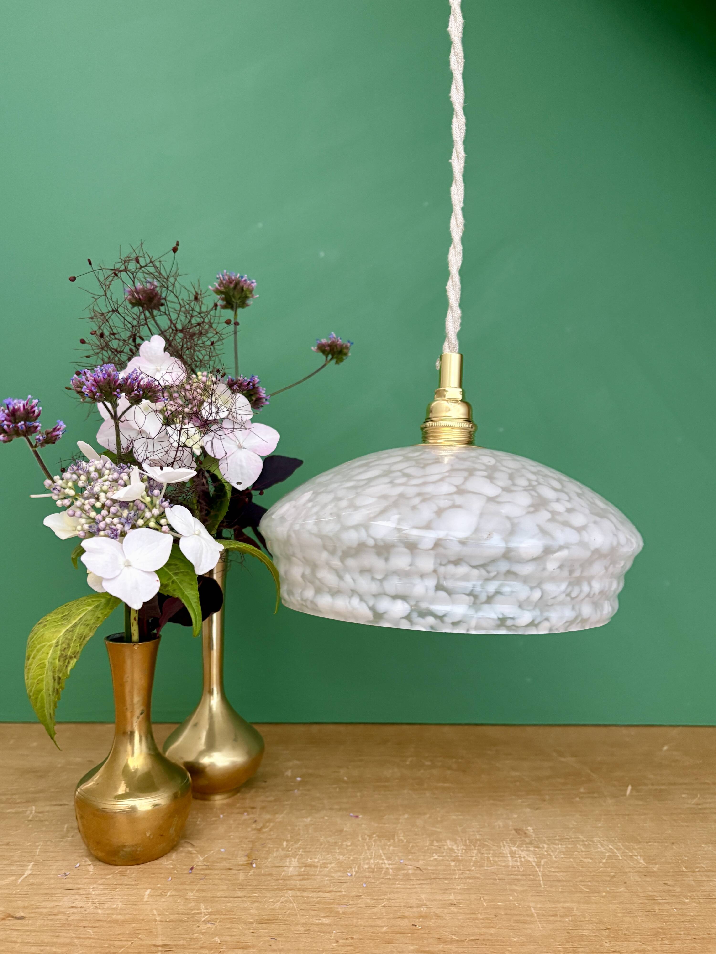 Vintage white Clichy glass lampshade pendant light
