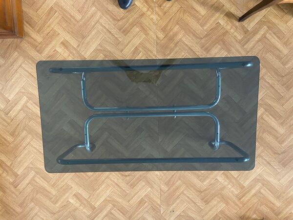 table basse vintage des années 1970 en verre fumé et forme tubulaire chromé