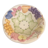 Fruit drainer salad bowl in glazed ceramic slip stamped vintage FG