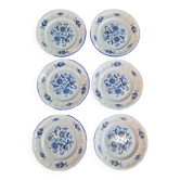 Set of 6 KG Lunéville dessert plates with blue border and yellow and blue yellow flowers