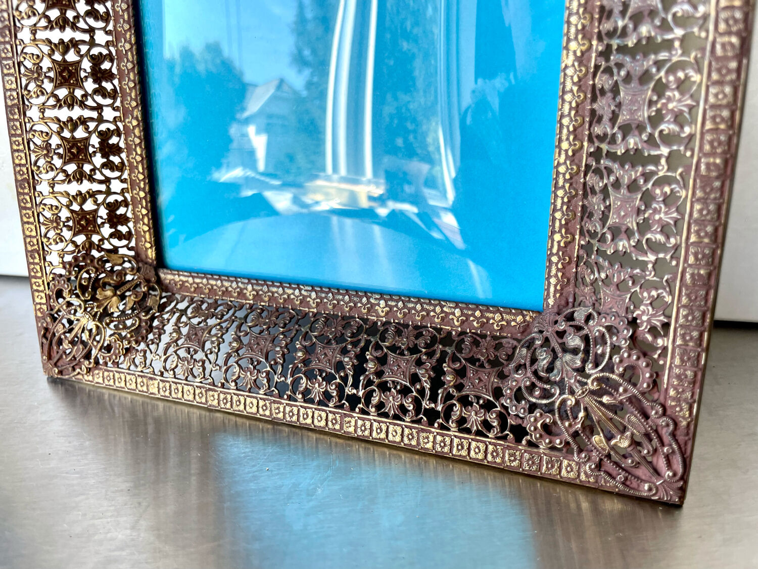 Antique Metal Picture Frame in Baroque style convex glass