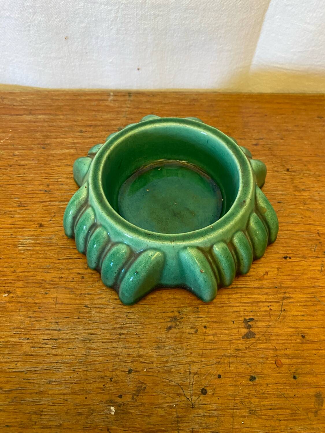 Antique Green Ceramic Ashtray Pocket Empty Vintage