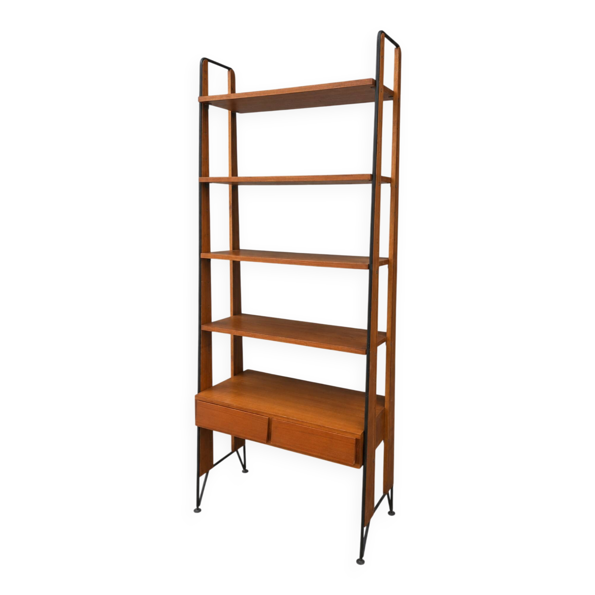 Vintage Scandinavian bookshelf in teak and black metal – Design