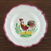 Old Hand Painted Earthenware Rooster Deep Plate