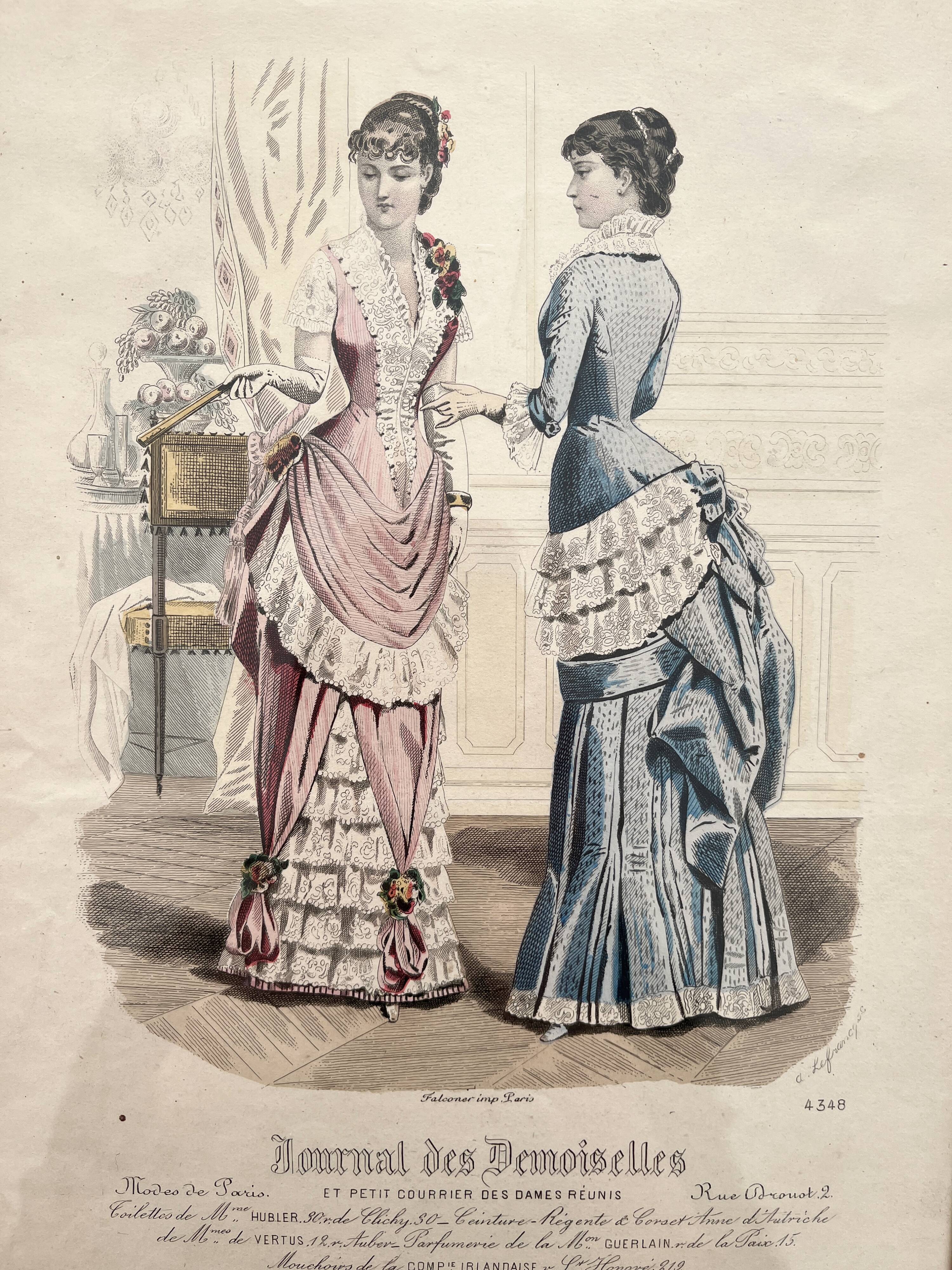 Engraving lithograph old fashion illustration under glass late 19th century