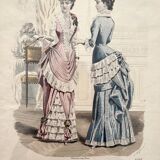 Engraving lithograph old fashion illustration under glass late 19th century