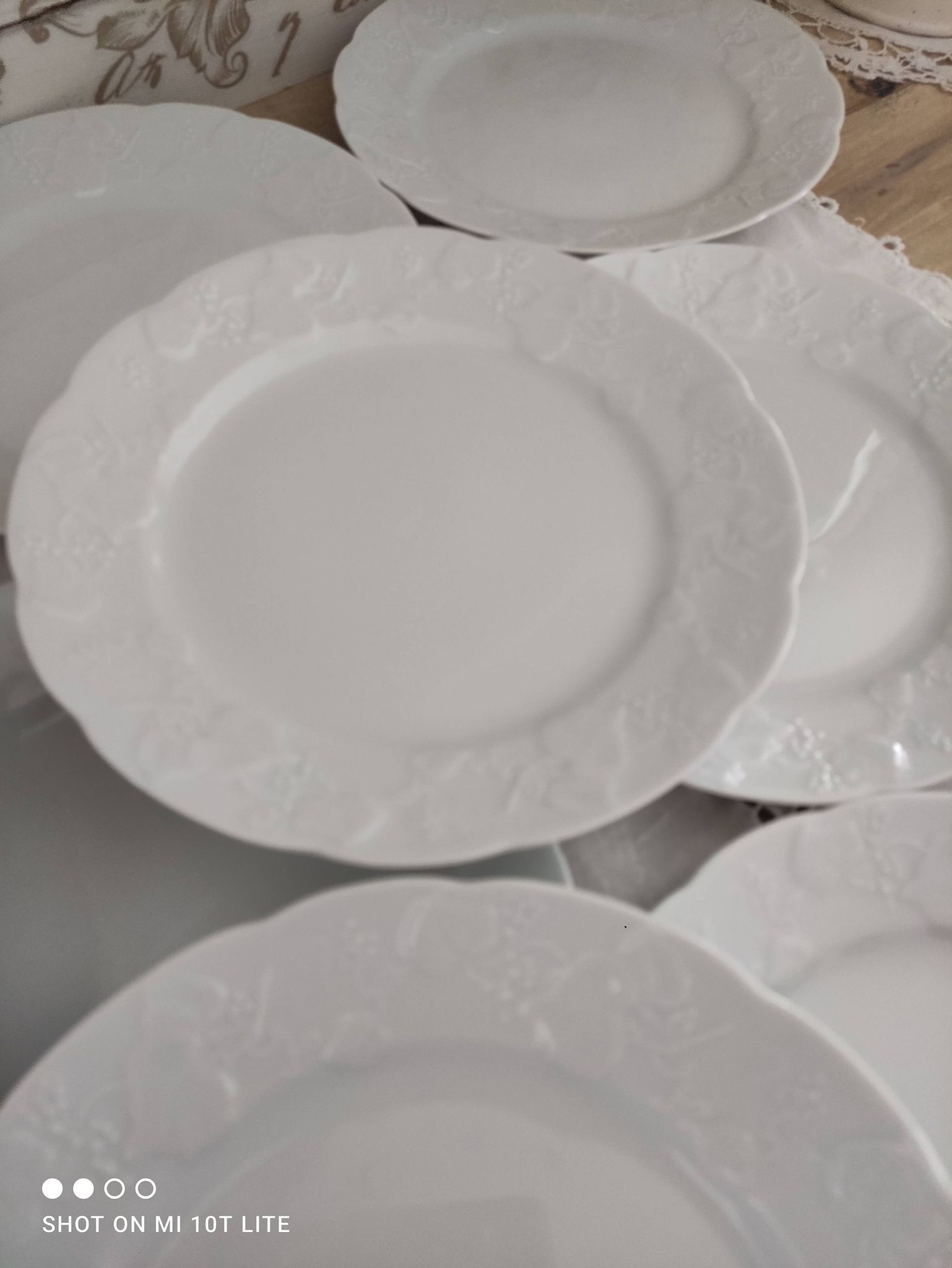 Set of 12 dessert plates in white porcelain marli in relief Wild Ivy