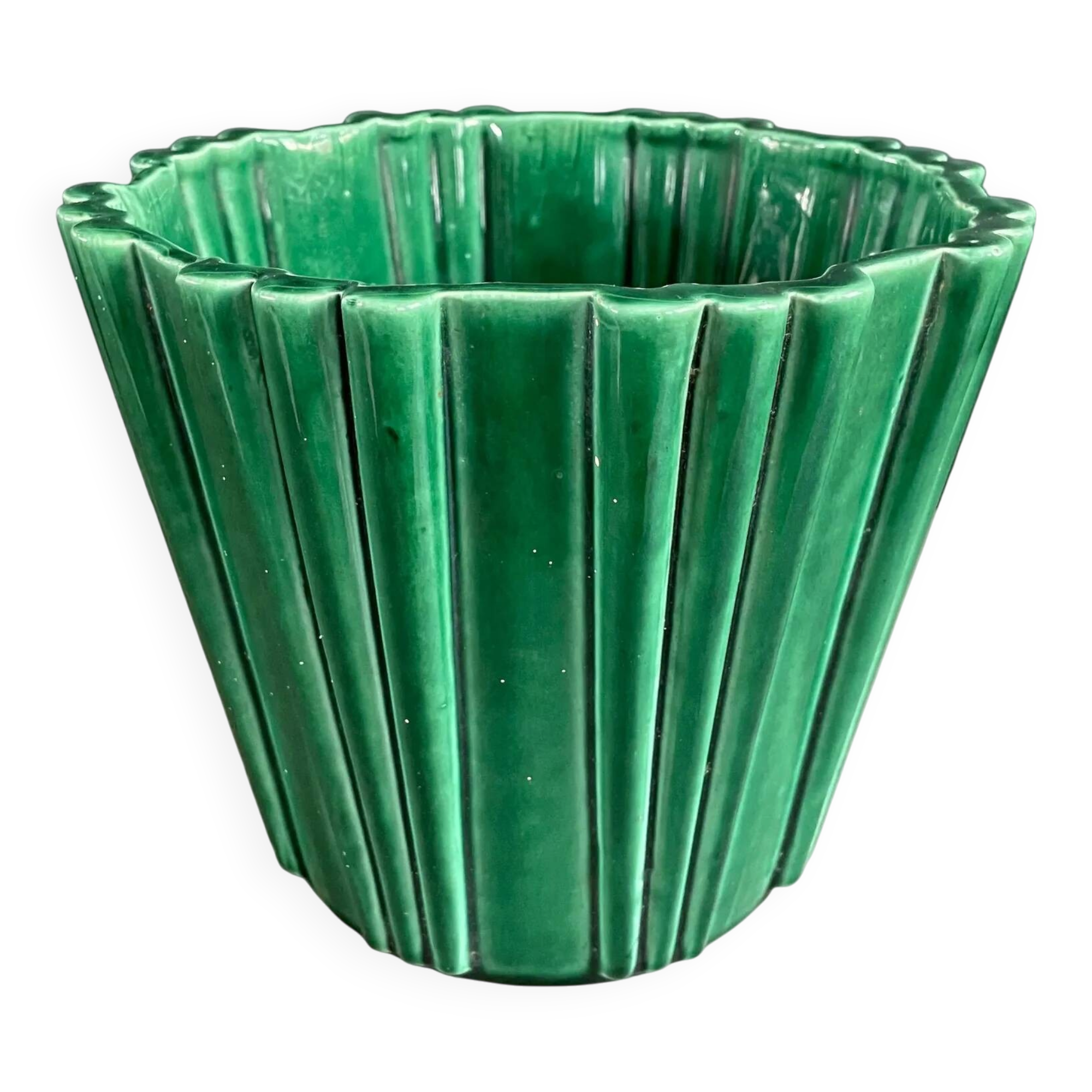 Cache-pot P.L. France Poët Laval in green ceramic