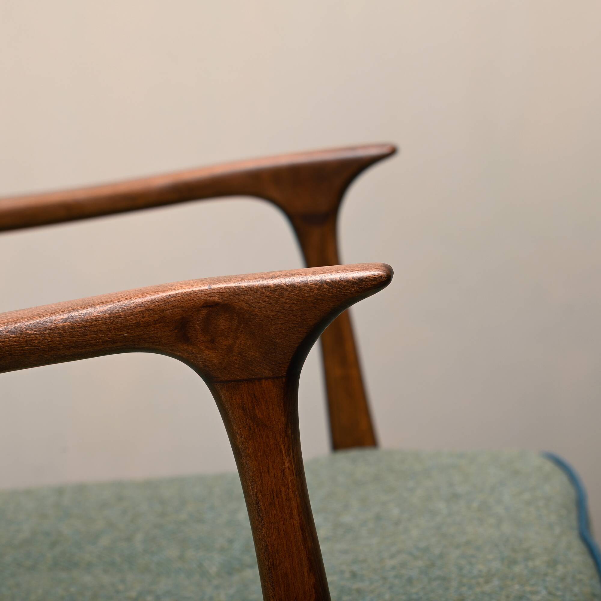 Pair of Mid-Century Italian Armchairs in stained Beech and Green Cushions