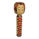 Vintage Japanese Kokeshi doll dated 1986, signed and numbered, floral decoration, 34 cm