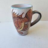 Large ceramic mug with fish decoration - Vallauris 1960s