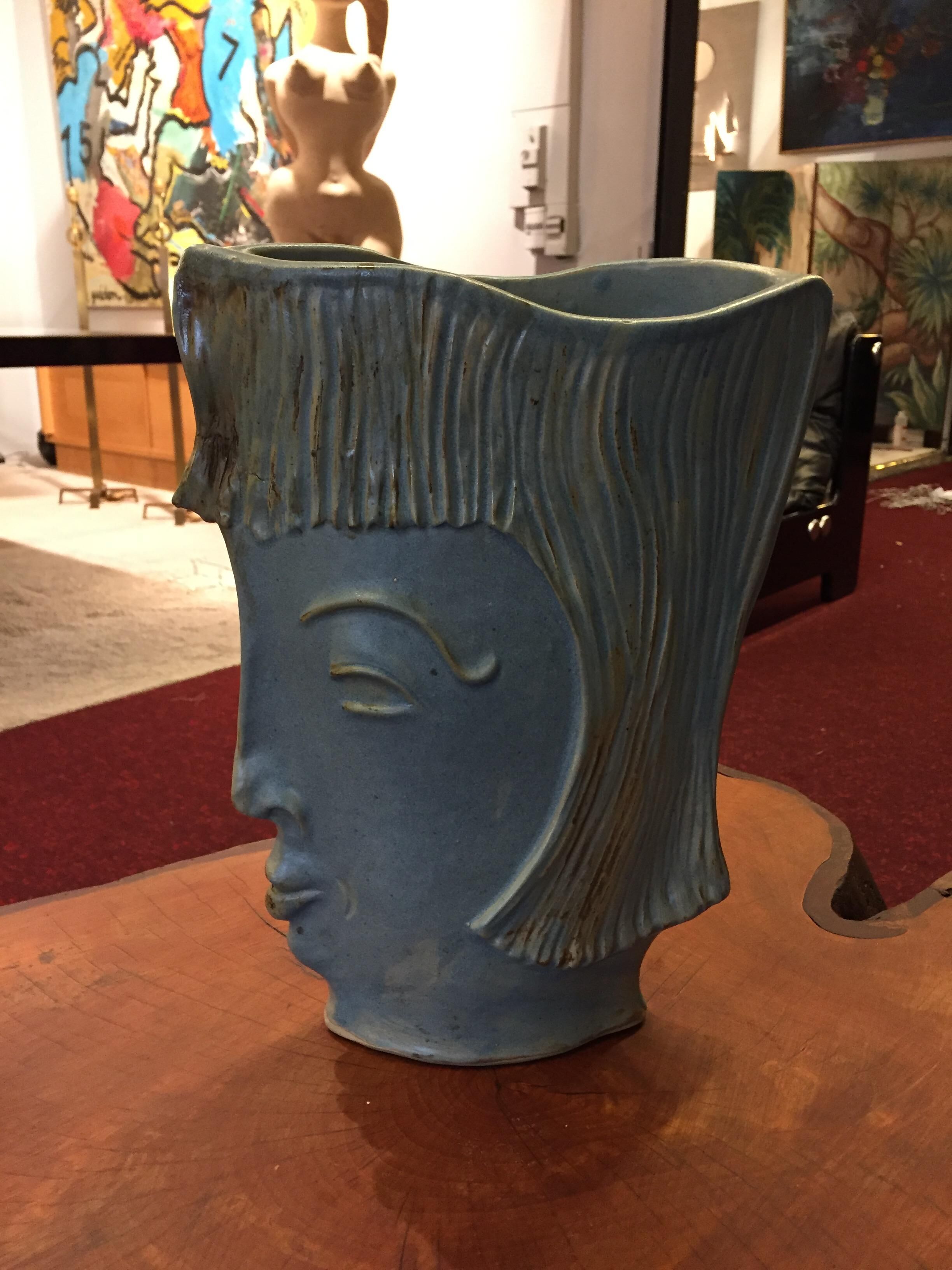 Enameled ceramic anthropomorphic vase France 1995